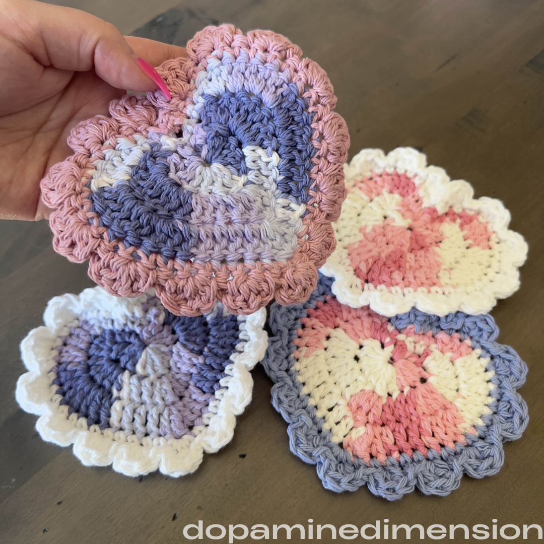 Frilly Heart Crochet Coaster Set