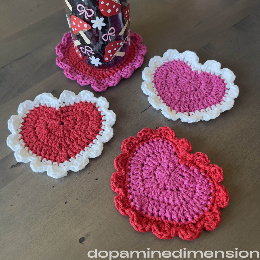 Frilly Heart Crochet Coaster Set