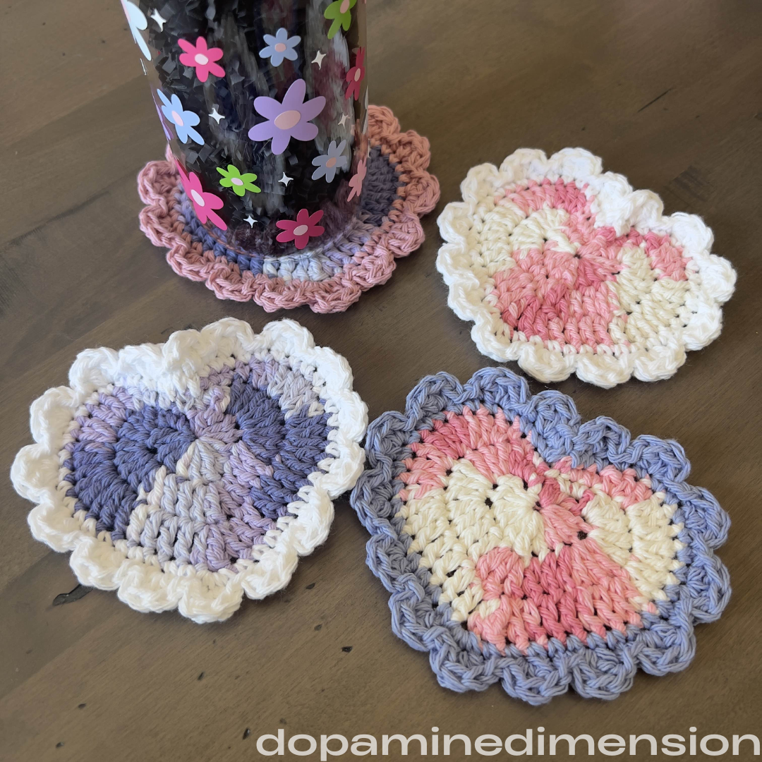 Frilly Heart Crochet Coaster Set