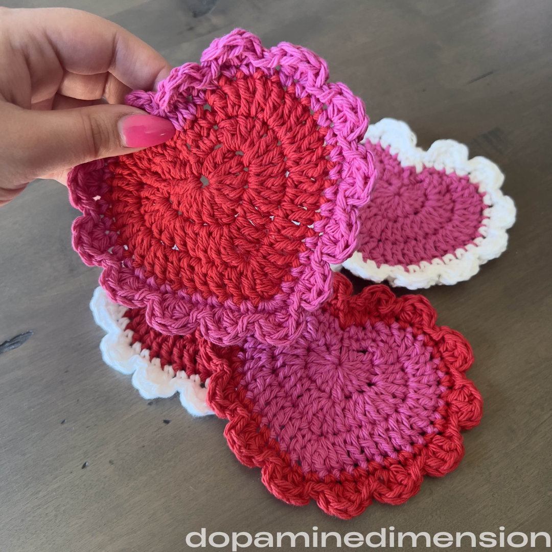 Frilly Heart Crochet Coaster Set