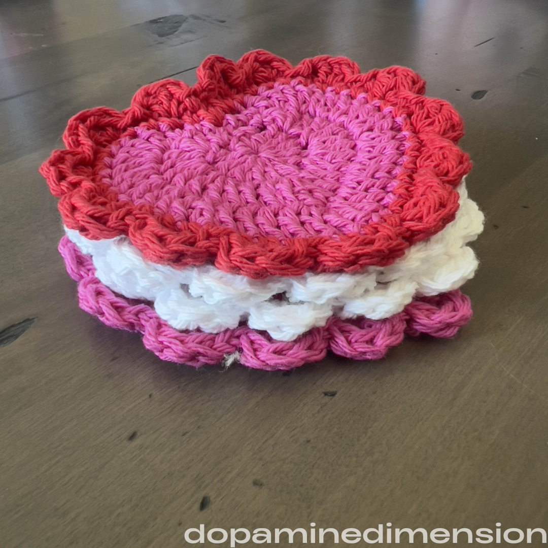 Frilly Heart Crochet Coaster Set