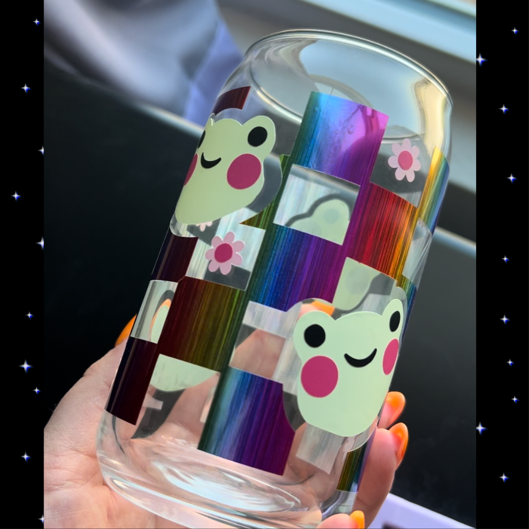 Rainbow Checkered Frog Glass