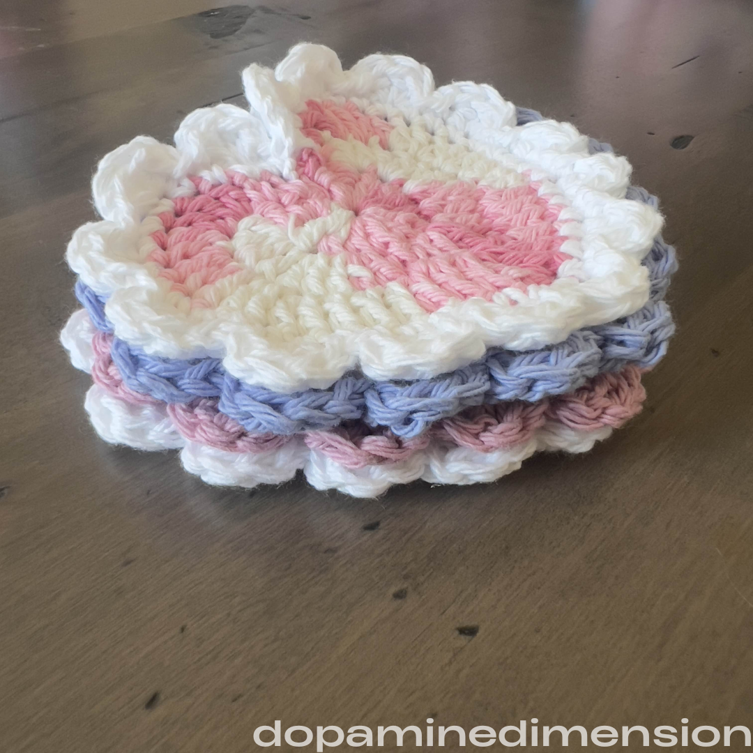 Frilly Heart Crochet Coaster Set
