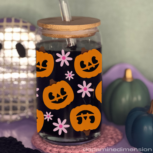 Jack-O-Lantern Glass Can