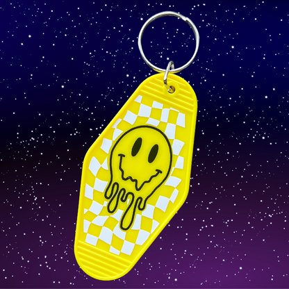 Drippy Smiley Face Motel Keychain